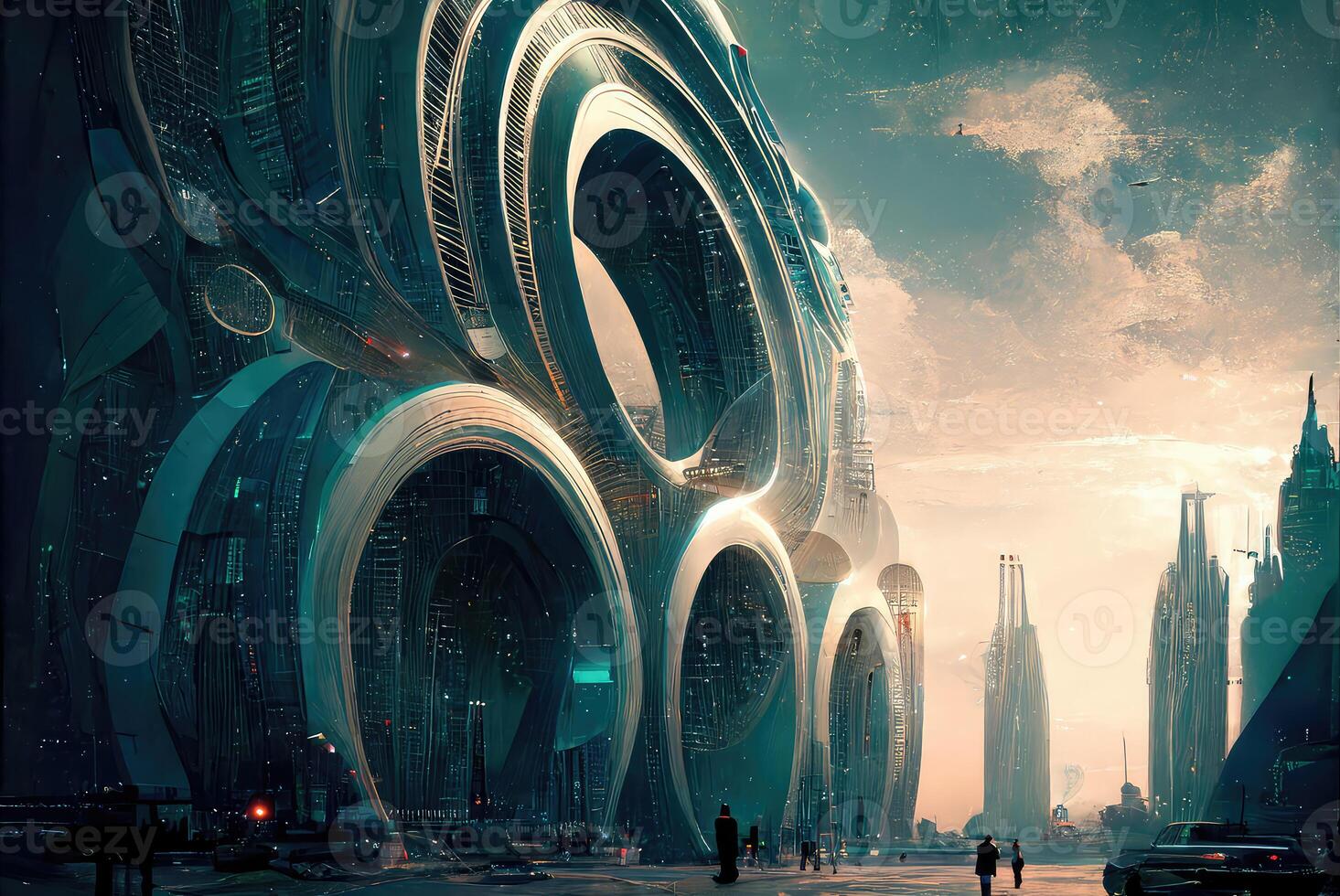 futurista urbano paisaje con concepto edificios generativo ai foto