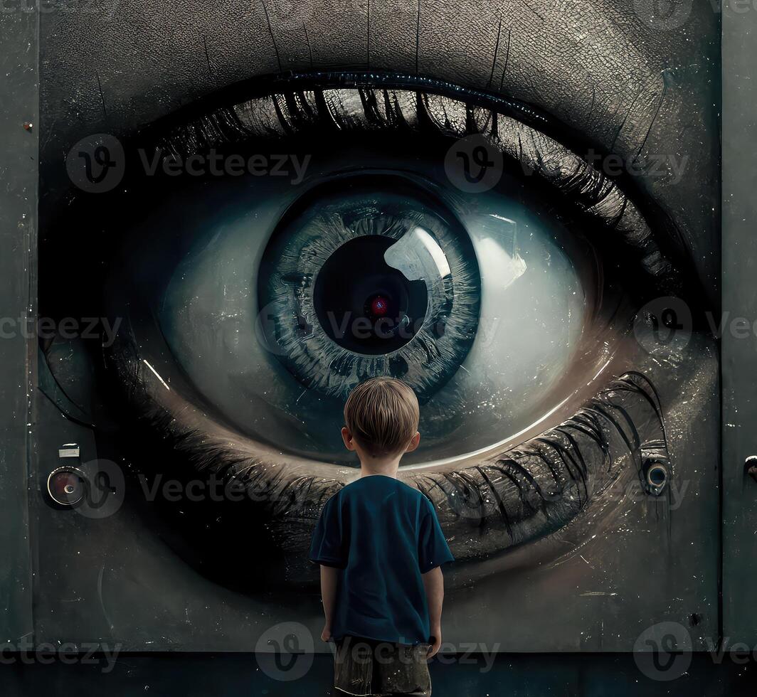 The big brother eye watching the boy. photo