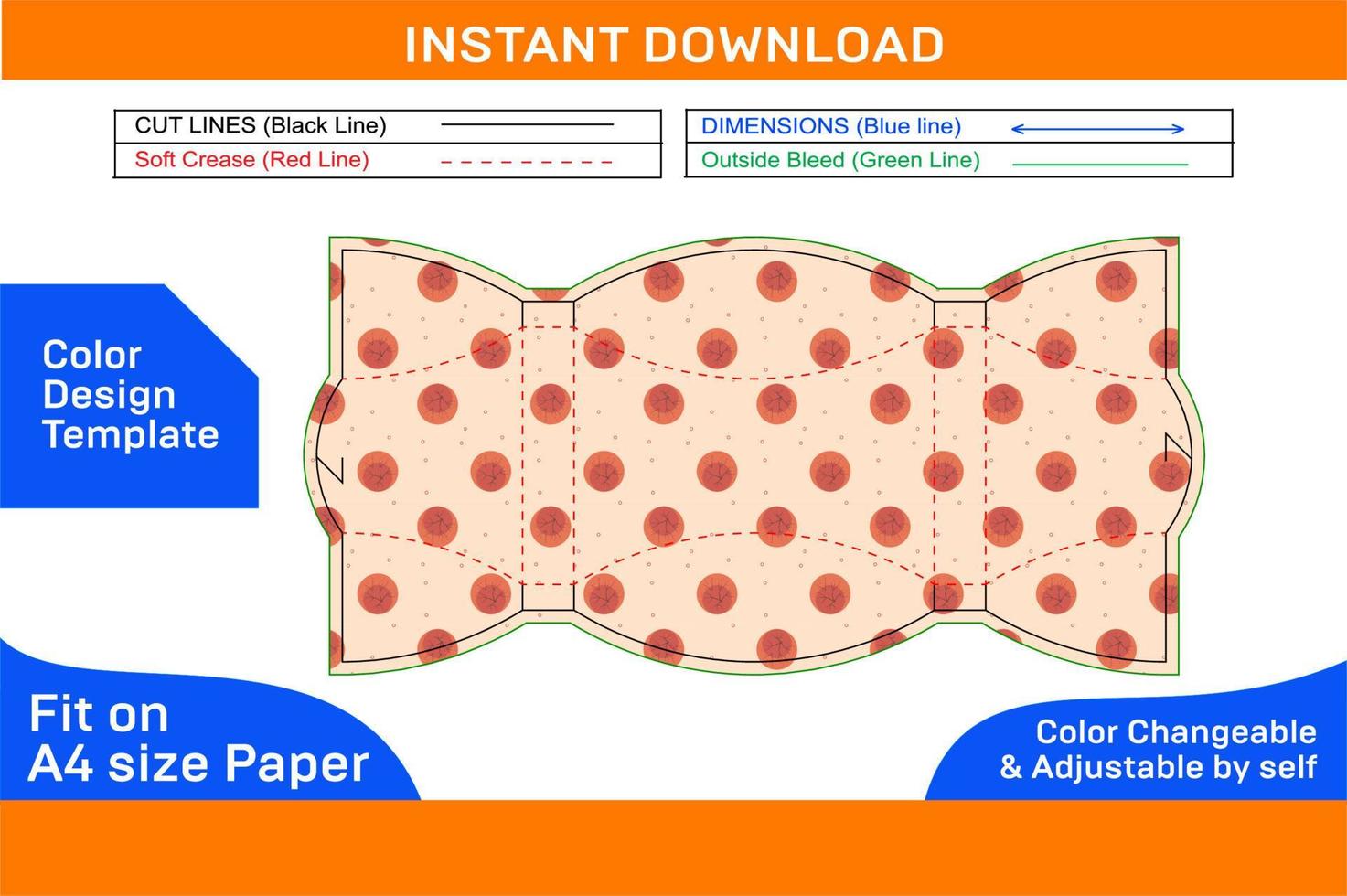 Pillow box design dieline template and 3D render file color changeable and editableColor Design Template vector