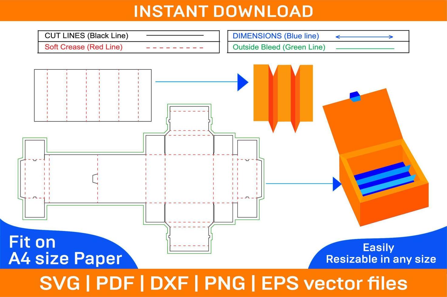 Chocolate packaging box with insert dieline template and 3D render file vector