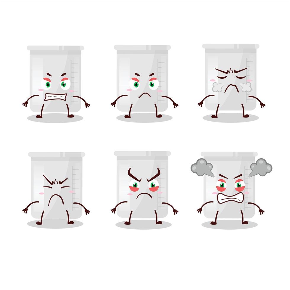 Science bottle cartoon character with various angry expressions vector