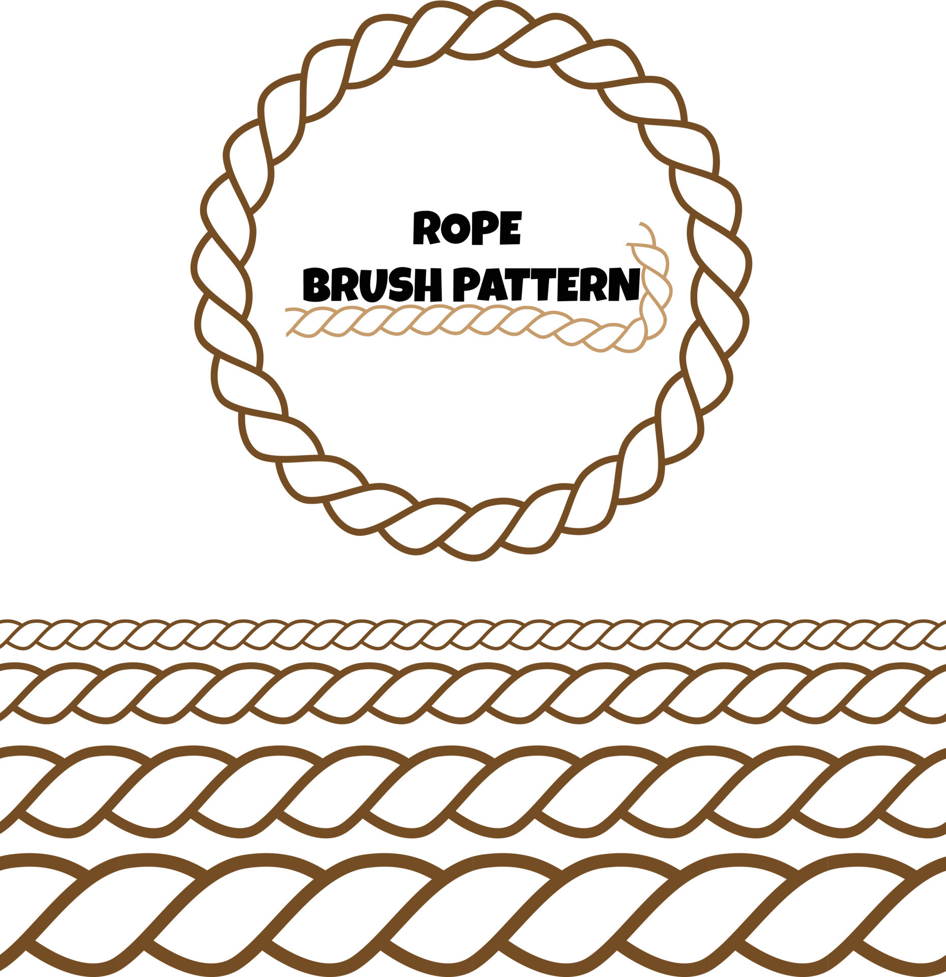 Rope brushes set. Rope frame design elements. Seamless marine rope