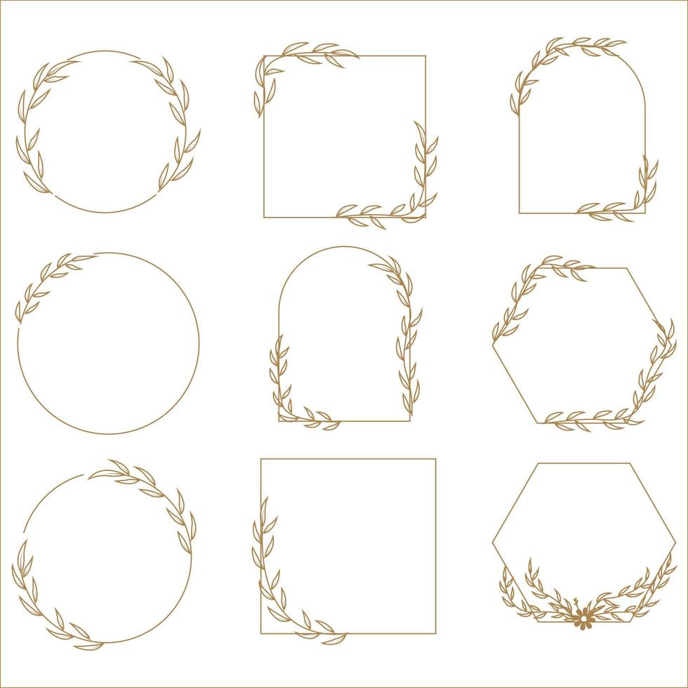 Hand drawn floral frames with flowers, branch and leaves. Wreath. Elegant logo template. Vector illustration for labels, branding business identity, wedding invitation