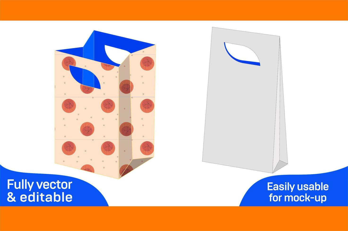 Shopping bag or Surprise gift box dieline template, 3D box color changeable and editable 3D box vector