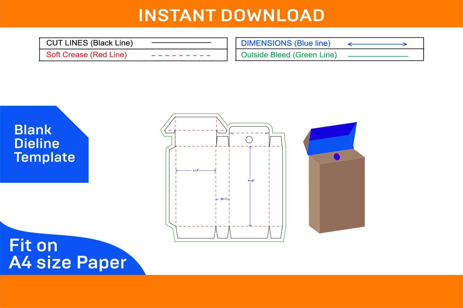 Mints packaging box dieline template and 3d render file easily editable and resizeableBlank dieline template vector