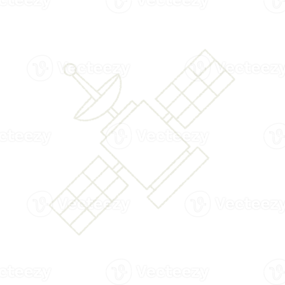 Satellite in White Chalk Drawing Style in Transparent PNG file.