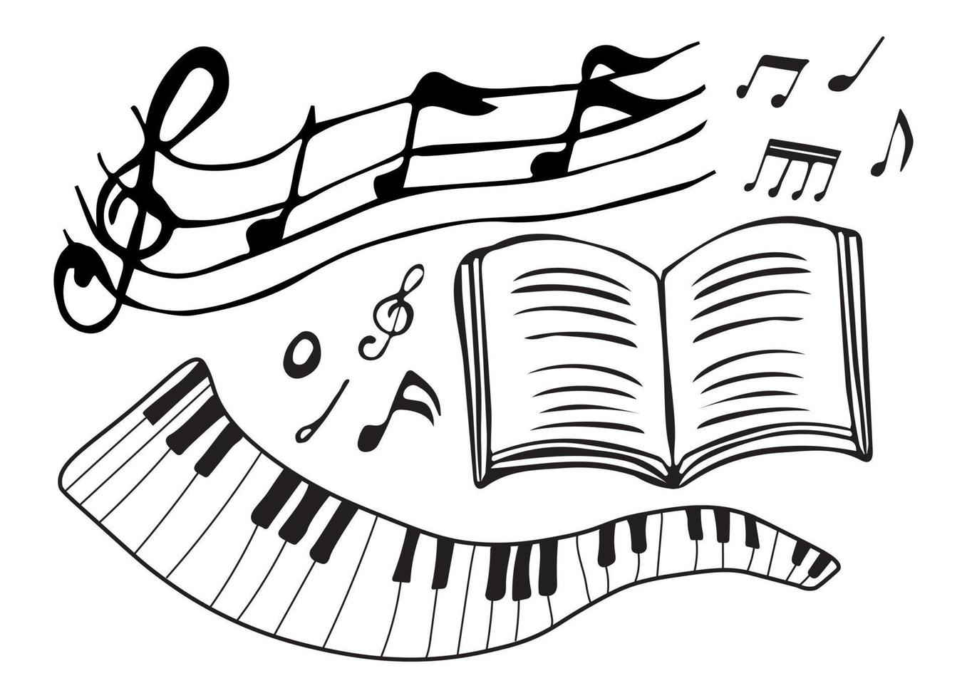 Set of musical notes, music book and piano vector