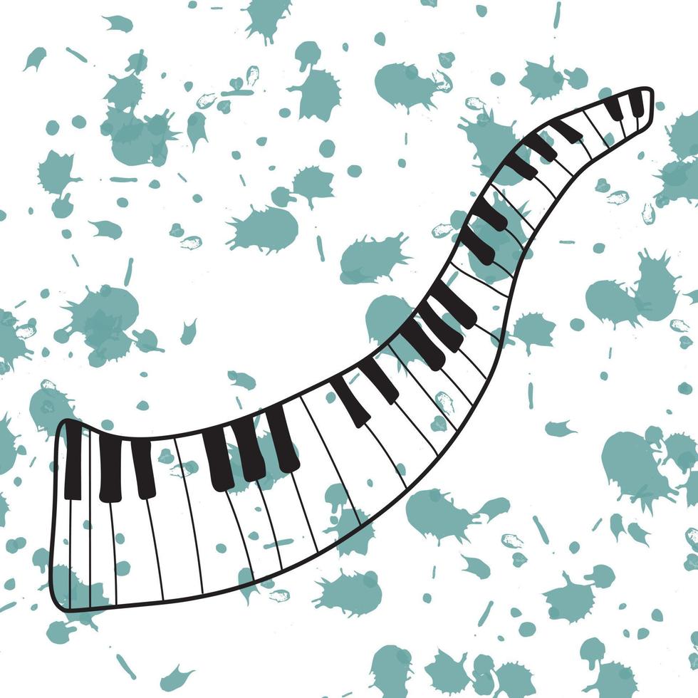 Piano keys on a background of green watercolor stains vector