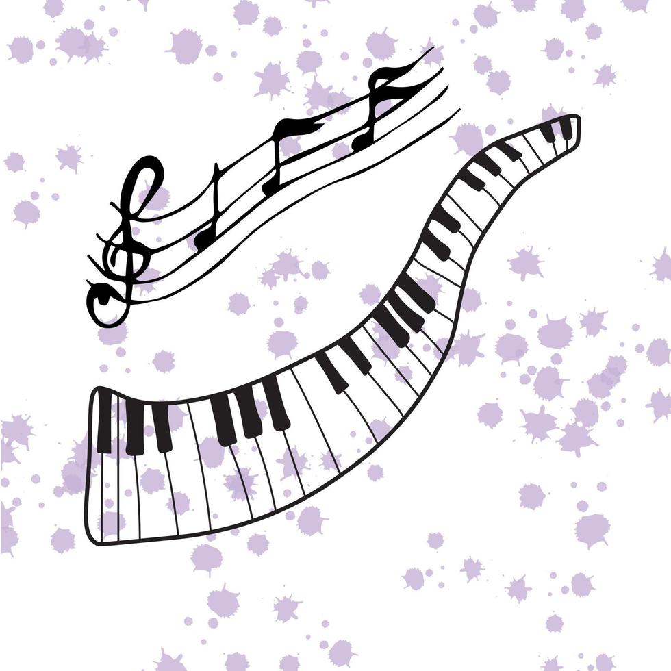 Piano keys on a background of purple watercolor stains vector