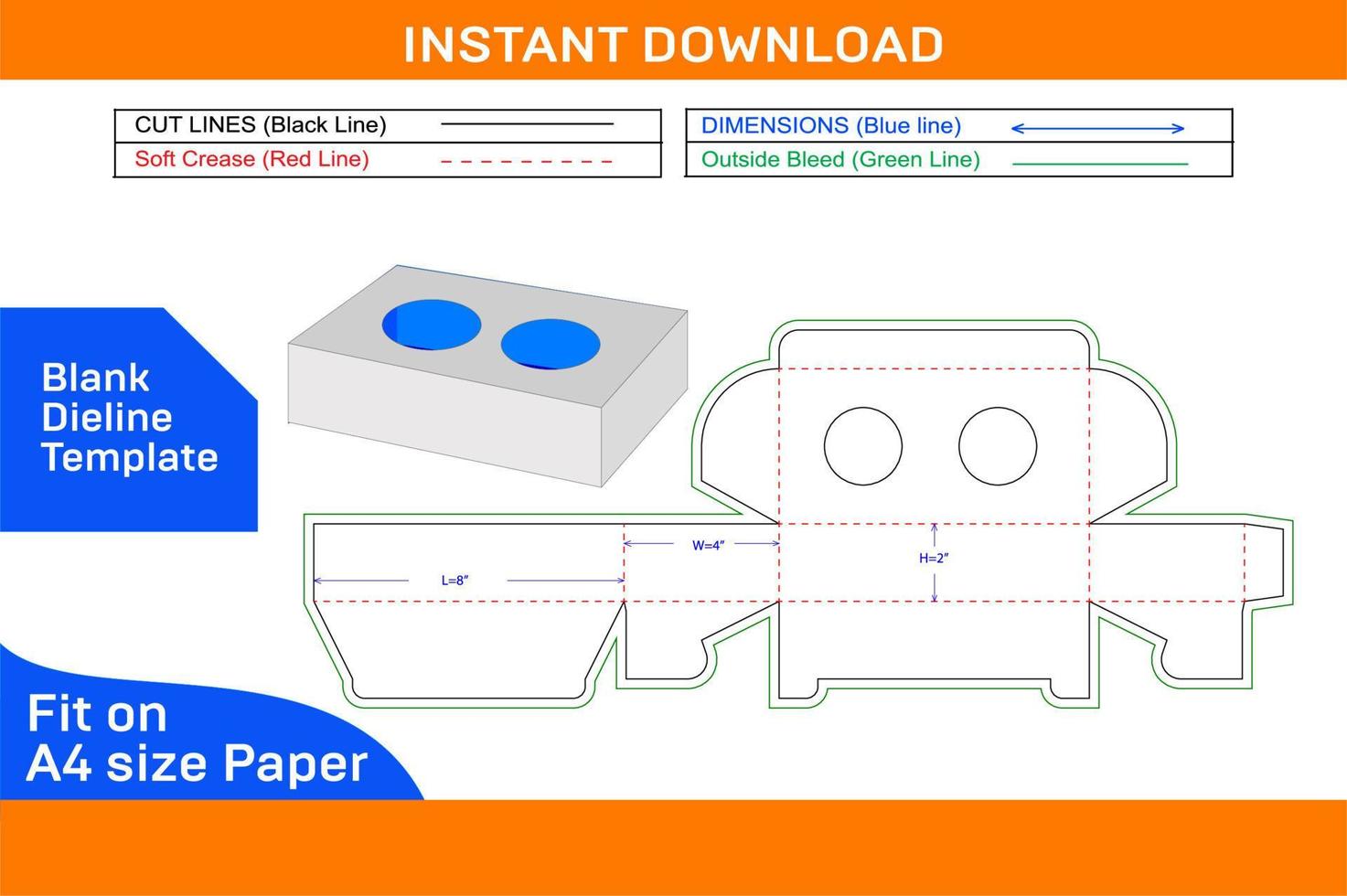 Chocolate gift box packaging dieline template and 3D render file Blank dieline template vector