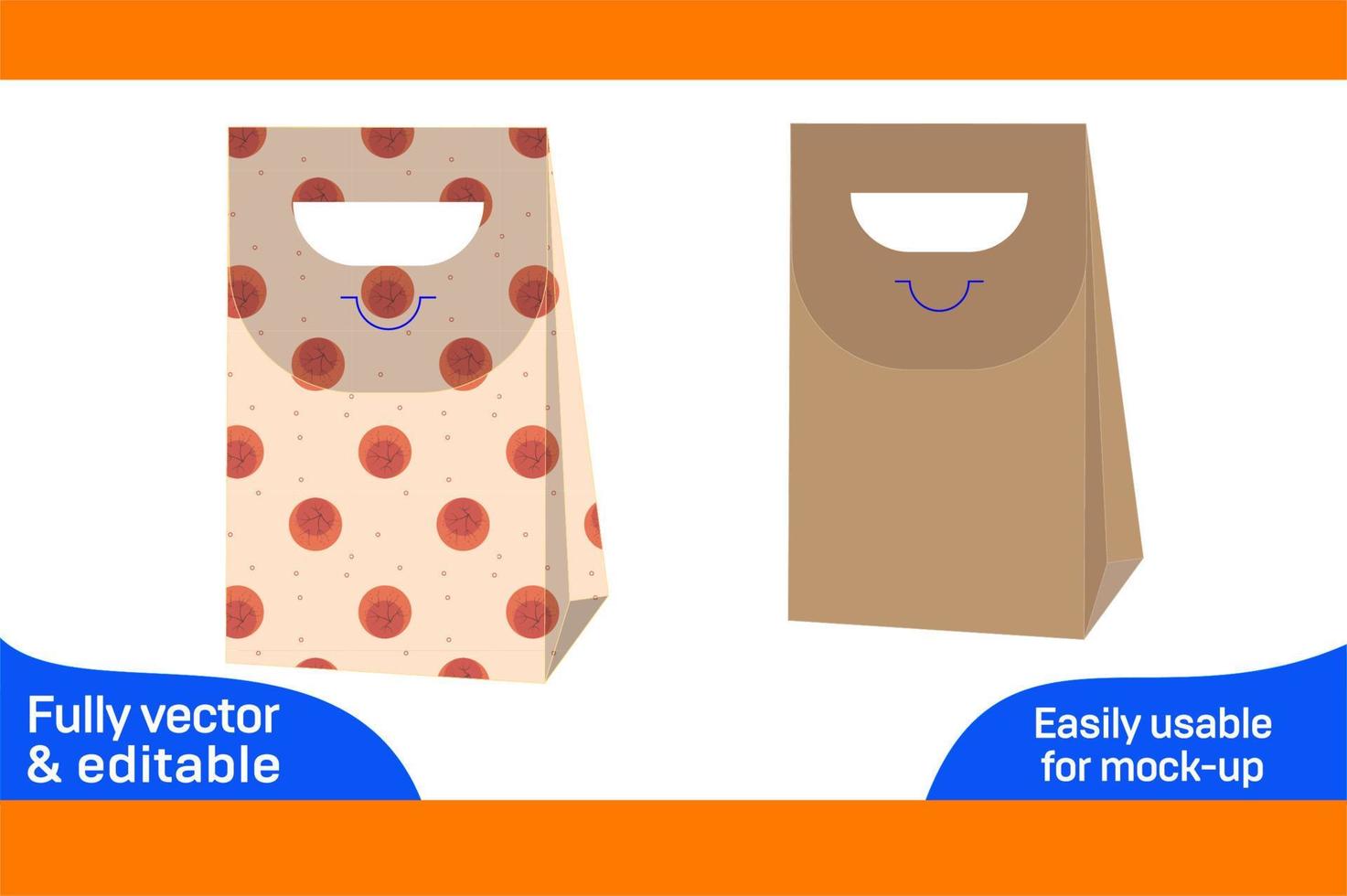 D cut handle shopping bag dieline template and 3D vector file 3D box