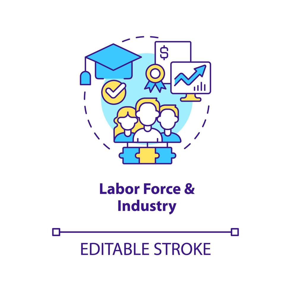 Labor force and industry concept icon. Industry specific education abstract idea thin line illustration. Isolated outline drawing. Editable stroke vector