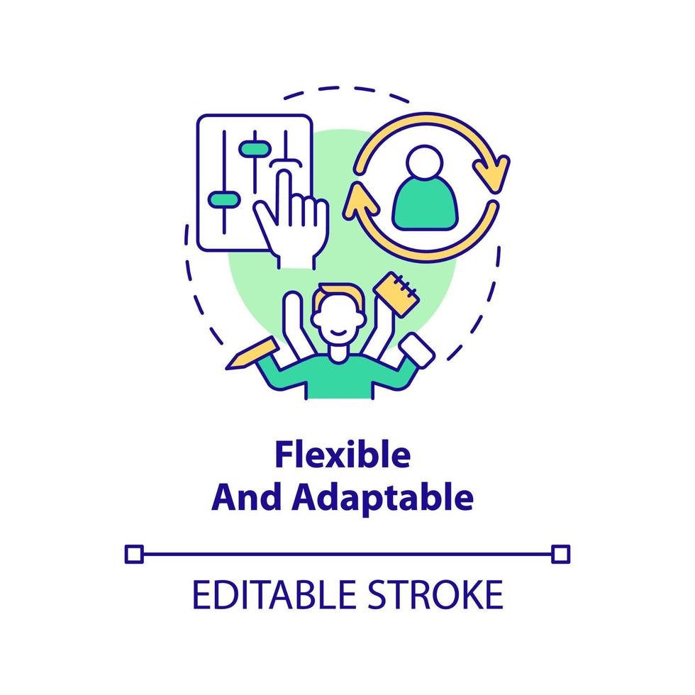Flexible and adaptable concept icon. Advantage of non formal education abstract idea thin line illustration. Isolated outline drawing. Editable stroke vector