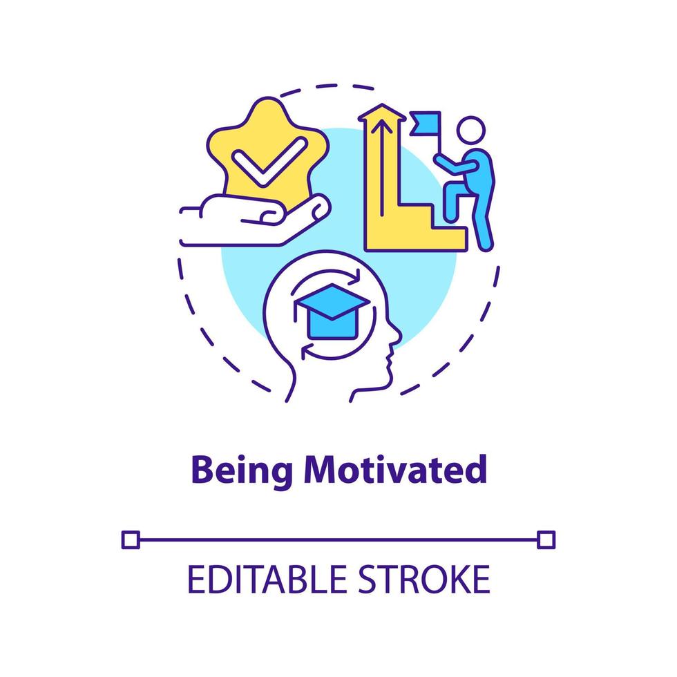 Being motivated concept icon. Reaching success. Industry specific education abstract idea thin line illustration. Isolated outline drawing. Editable stroke vector