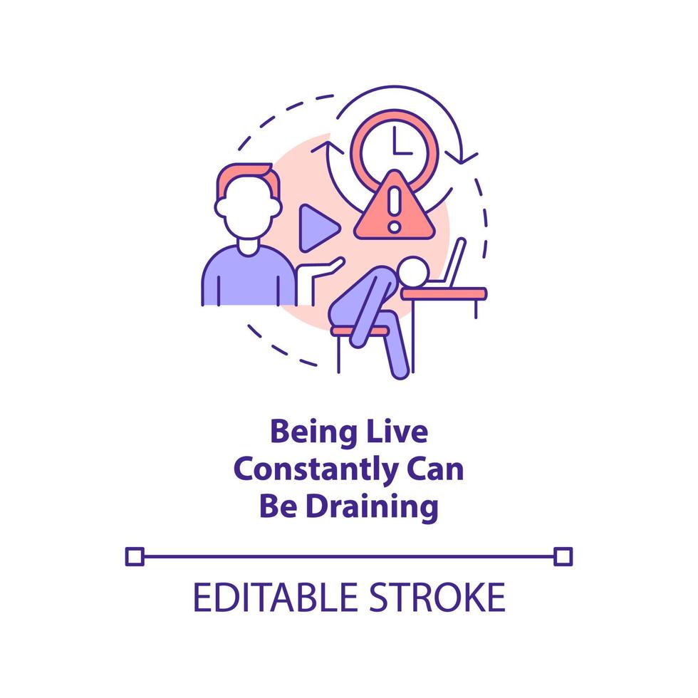 Being live constantly concept icon. Video streaming. Online streamer work drawbacks abstract idea thin line illustration. Isolated outline drawing. Editable stroke vector