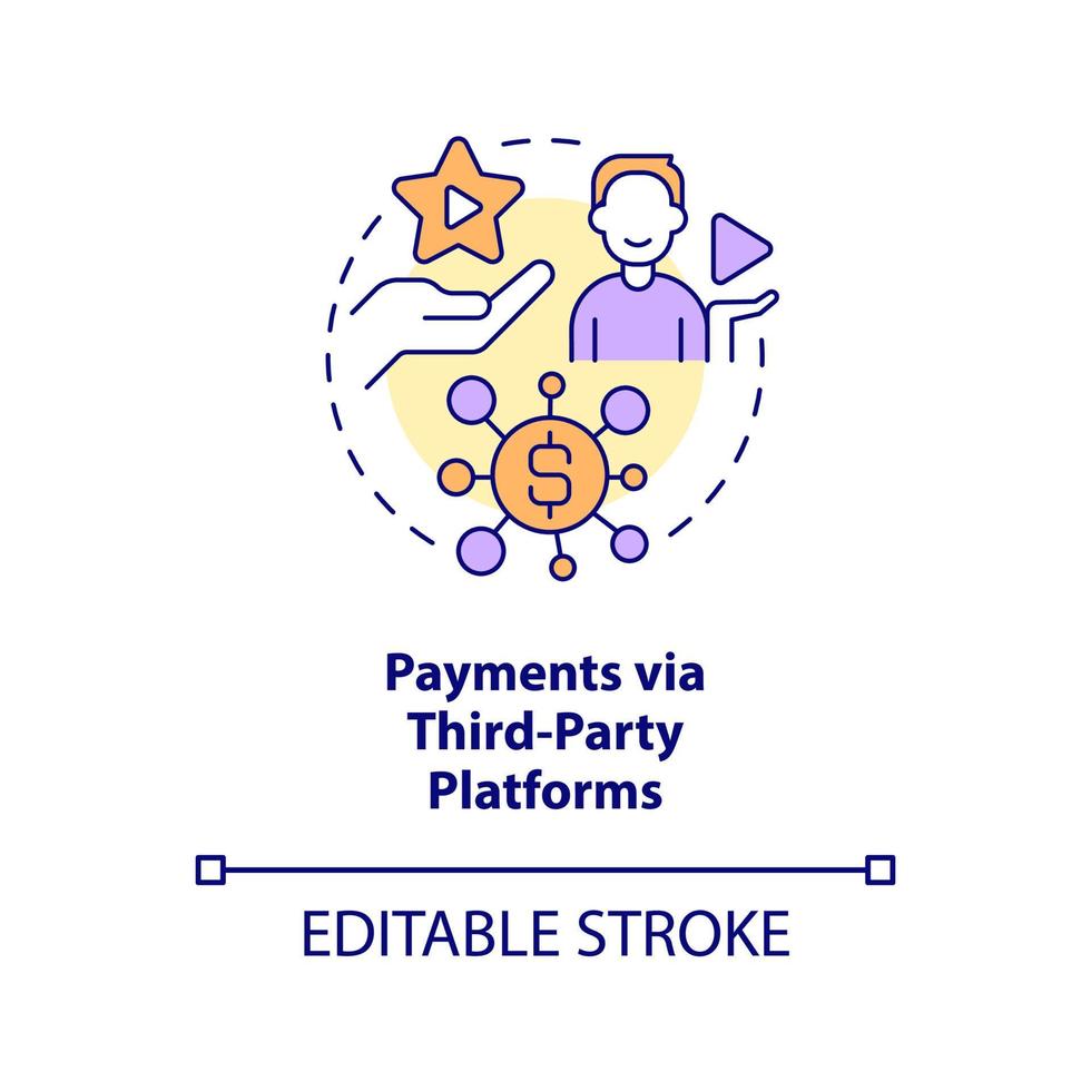 Payments via third party platforms concept icon. Making money with live streaming abstract idea thin line illustration. Isolated outline drawing. Editable stroke vector