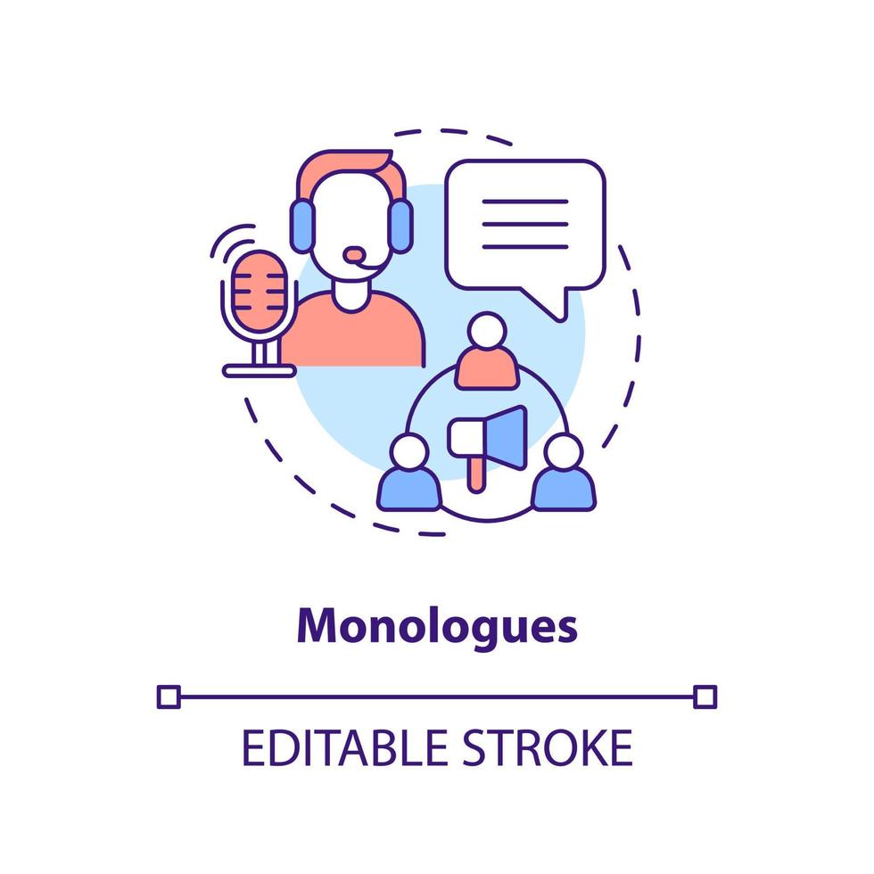 Monologues concept icon. Live streaming. Online streamer. Popular podcast types abstract idea thin line illustration. Isolated outline drawing. Editable stroke vector