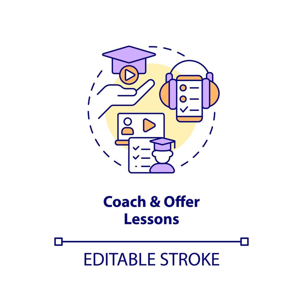 Coach and offer lessons concept icon. Web streamer. Making money with live streaming abstract idea thin line illustration. Isolated outline drawing. Editable stroke vector