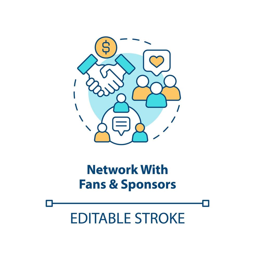 Network with fans and sponsors concept icon. Professional online streamer activity abstract idea thin line illustration. Isolated outline drawing. Editable stroke vector
