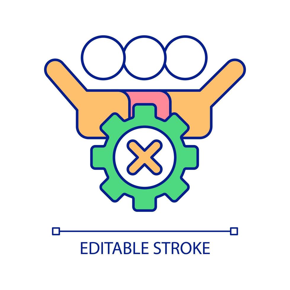 Problems of team RGB color icon. Teamwork challenges. Adjust conflicts. Lack of socialization. Isolated vector illustration. Simple filled line drawing. Editable stroke