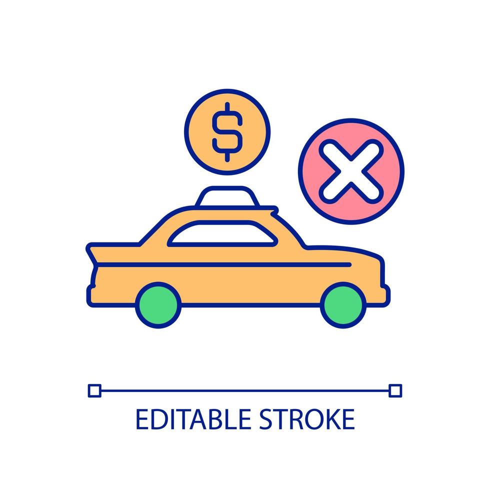 Refuse taxi services RGB color icon. Reduce commuting costs. Lowering travel expenses. Avoid high prices. Isolated vector illustration. Simple filled line drawing. Editable stroke