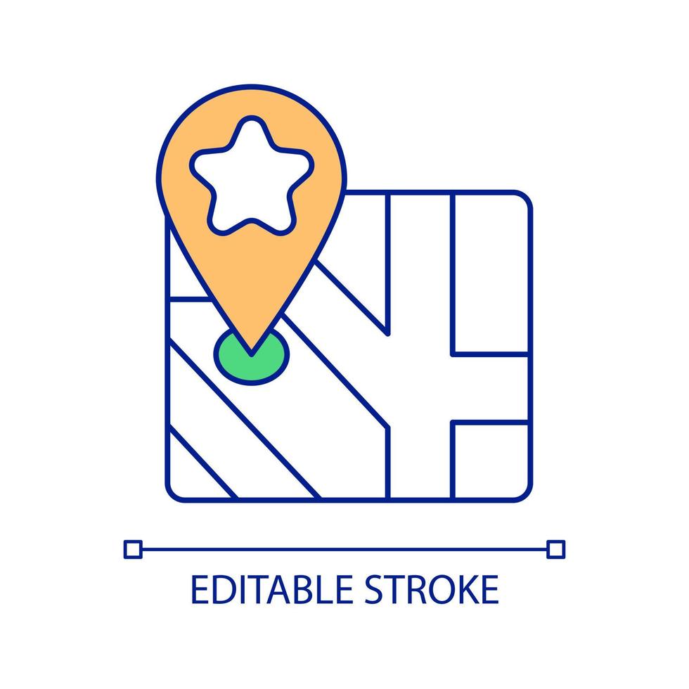 Destination on map RGB color icon. Finding geolocation. Navigating information. Address data. Isolated vector illustration. Simple filled line drawing. Editable stroke