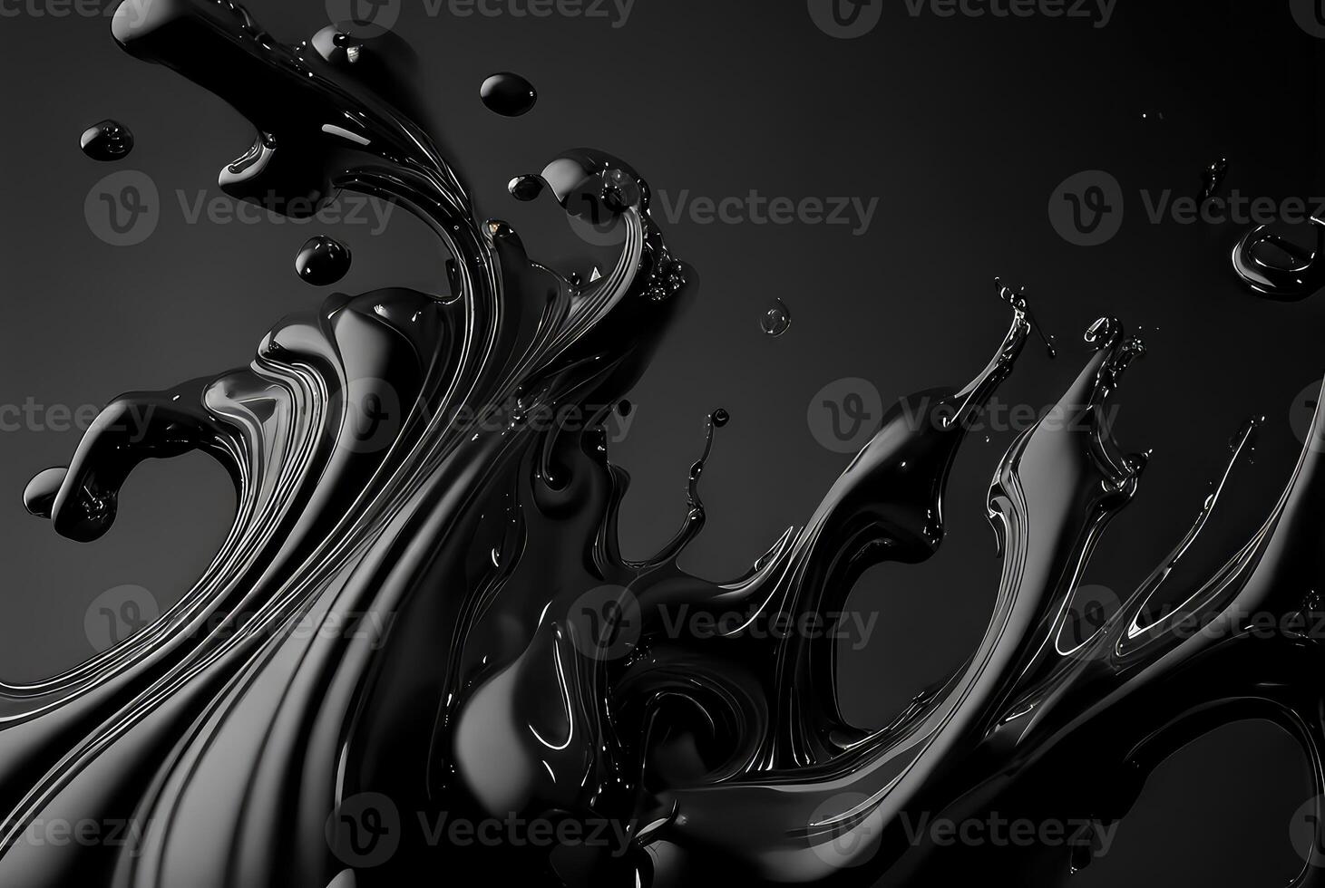 Liquid oil black wave with splashes, abstract background. photo