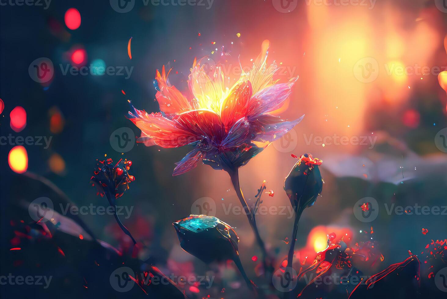 Neon glowing magical flower. photo