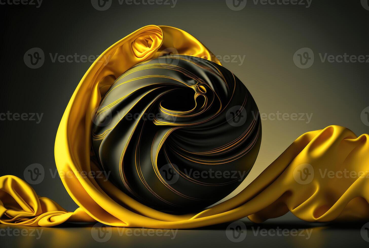 Yellow smooth silk and sphere with liquid pattern backgroud. photo