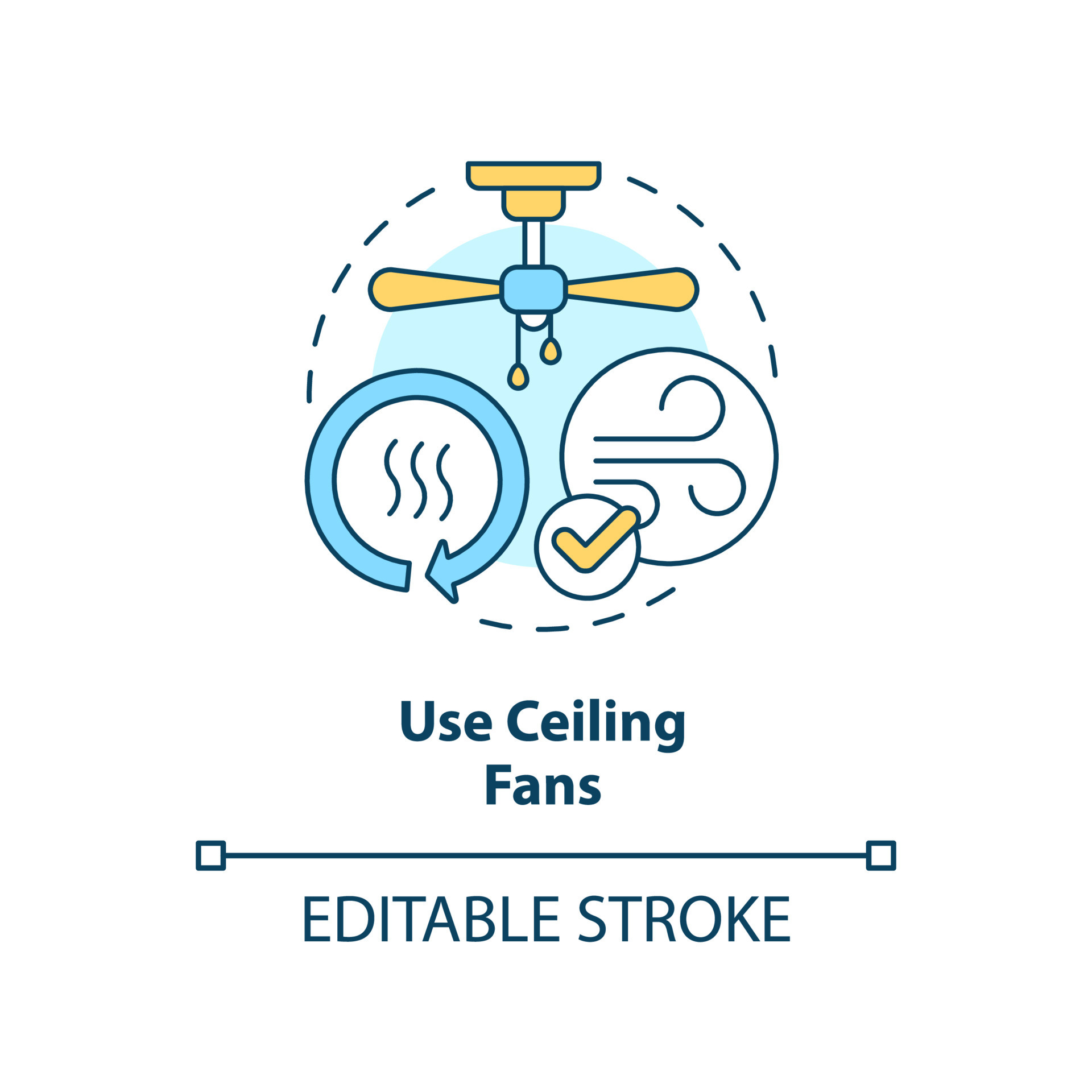 Using ceiling fans benefits concept icon. Efficient ventilation. Air