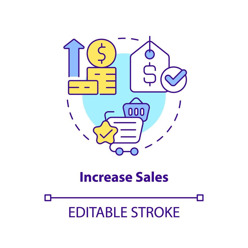 incrementar ventas concepto icono. ambiente olor márketing ventaja resumen idea Delgado línea ilustración. negocio plan. aislado contorno dibujo. editable carrera vector