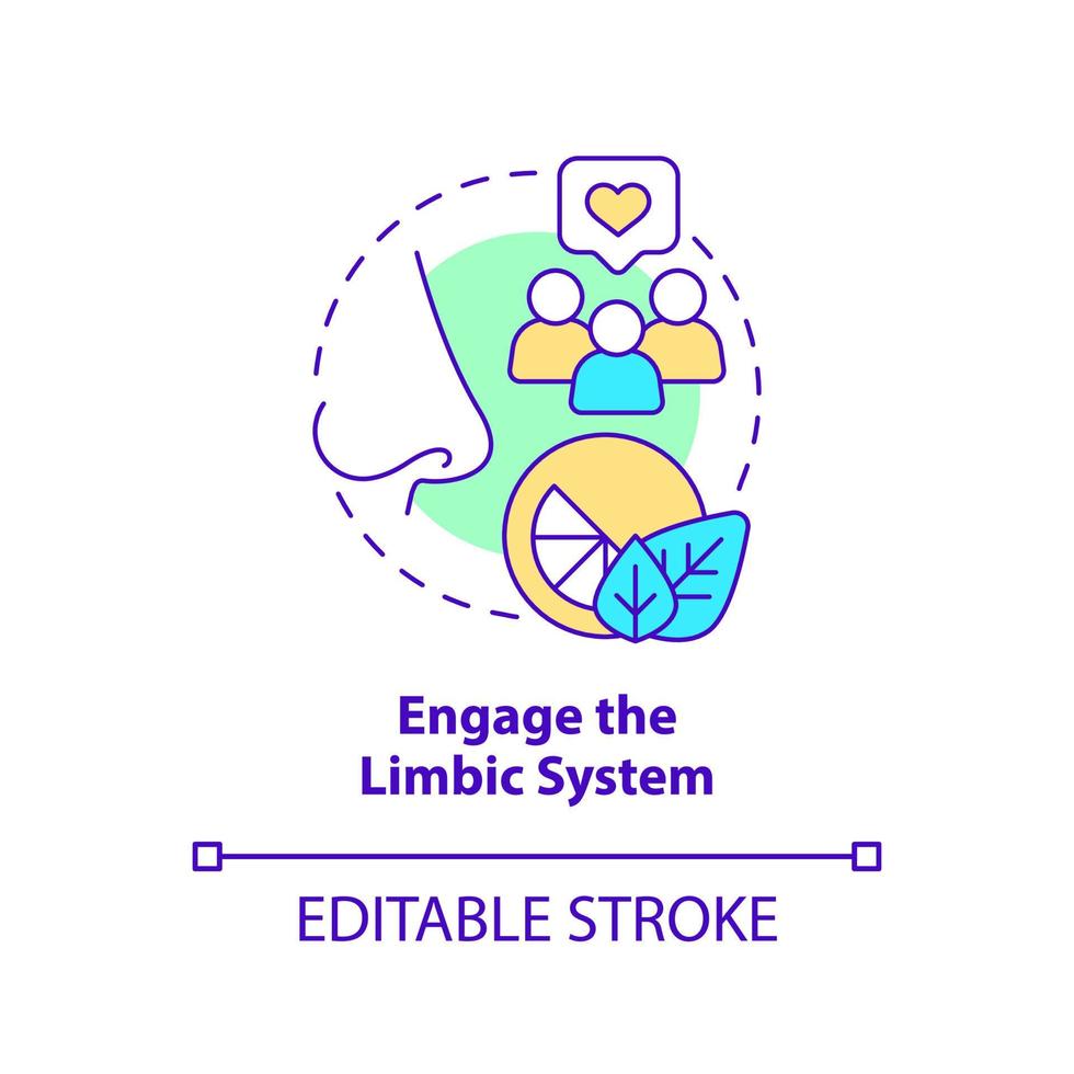 Engage limbic system concept icon. Sensory marketing strategy abstract idea thin line illustration. Direct stimulation. Isolated outline drawing. Editable stroke vector