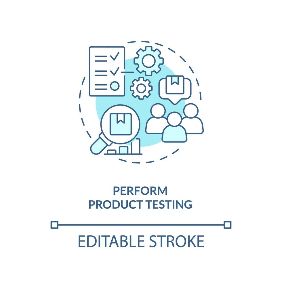 Perform product testing turquoise concept icon. Improving customer service abstract idea thin line illustration. Isolated outline drawing. Editable stroke vector