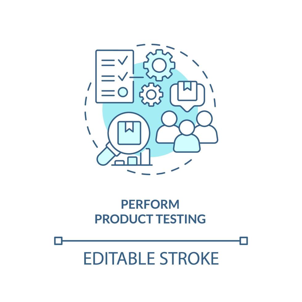 realizar producto pruebas turquesa concepto icono. mejorando cliente Servicio resumen idea Delgado línea ilustración. aislado contorno dibujo. editable carrera vector