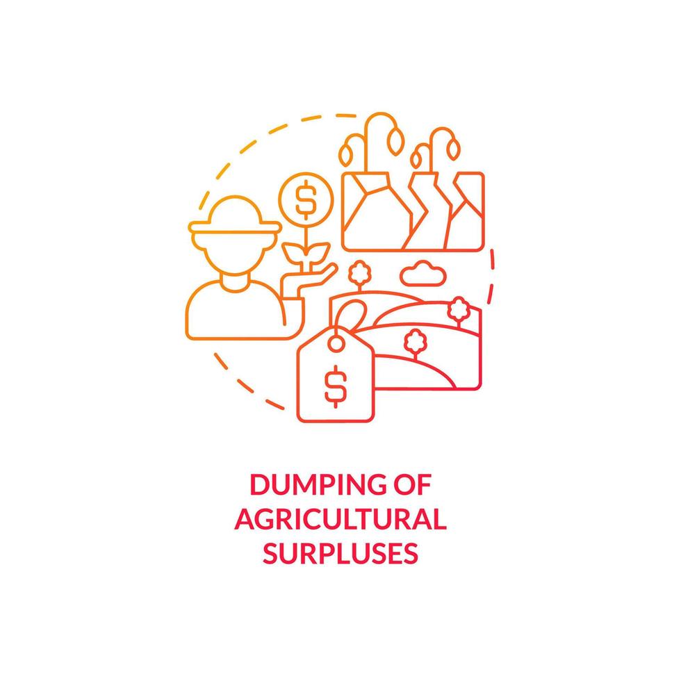 Dumping of agricultural surpluses red gradient concept icon. Disadvantage of farming policy abstract idea thin line illustration. Isolated outline drawing vector