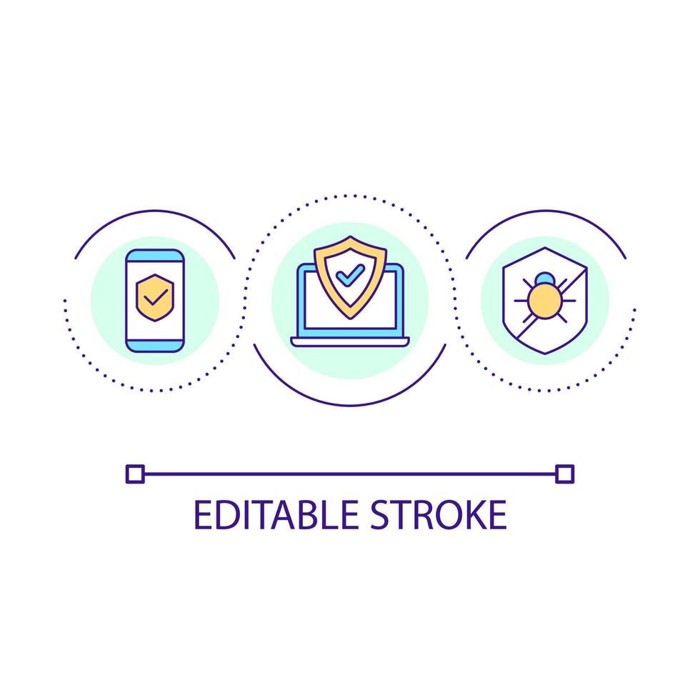 Devices security loop concept icon. Install antivirus program. Digital safety. Prevent cybercrime abstract idea thin line illustration. Isolated outline drawing. Editable stroke vector