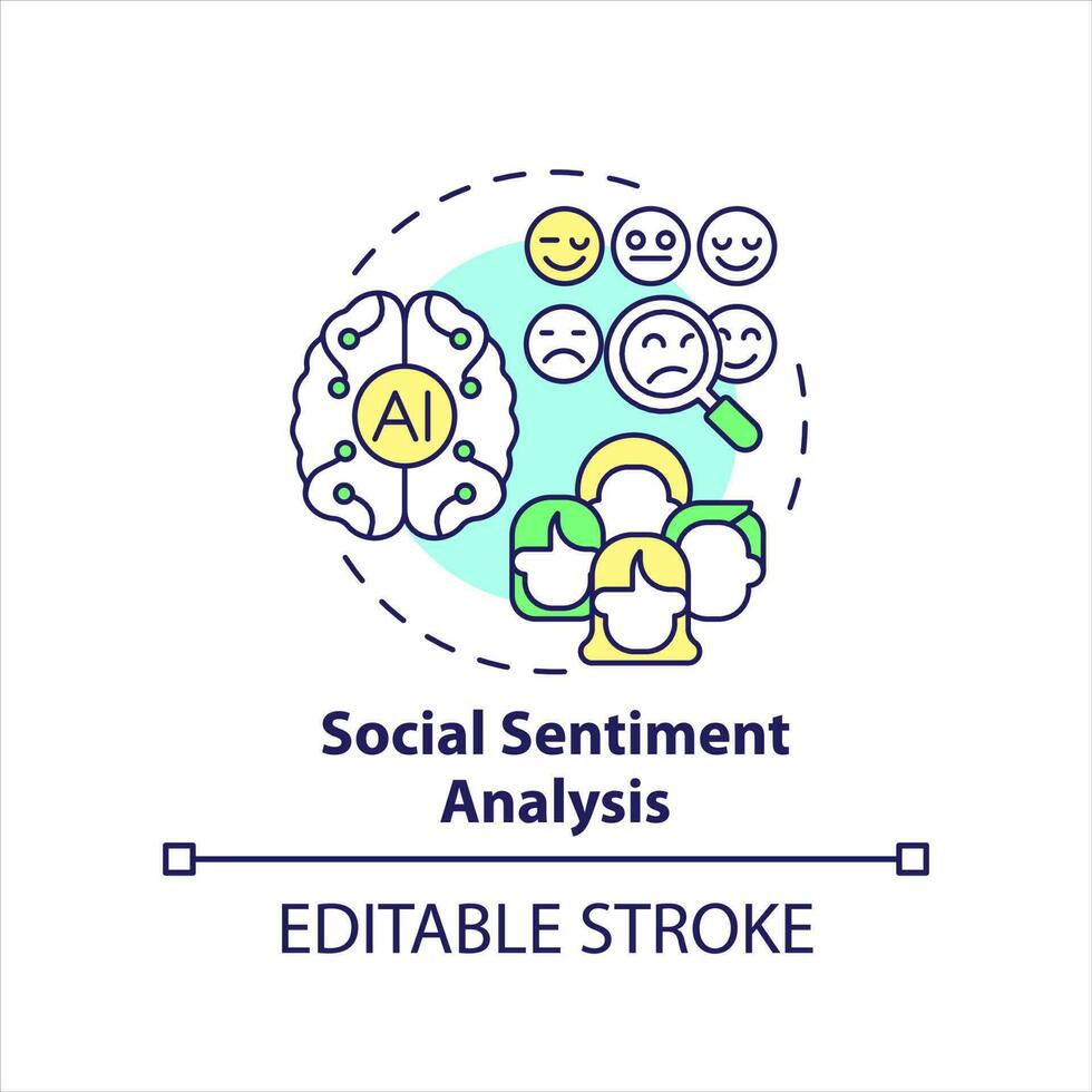 Social sentiment analysis concept icon. Behavioral research. Psychological marketing abstract idea thin line illustration. Isolated outline drawing. Editable stroke vector