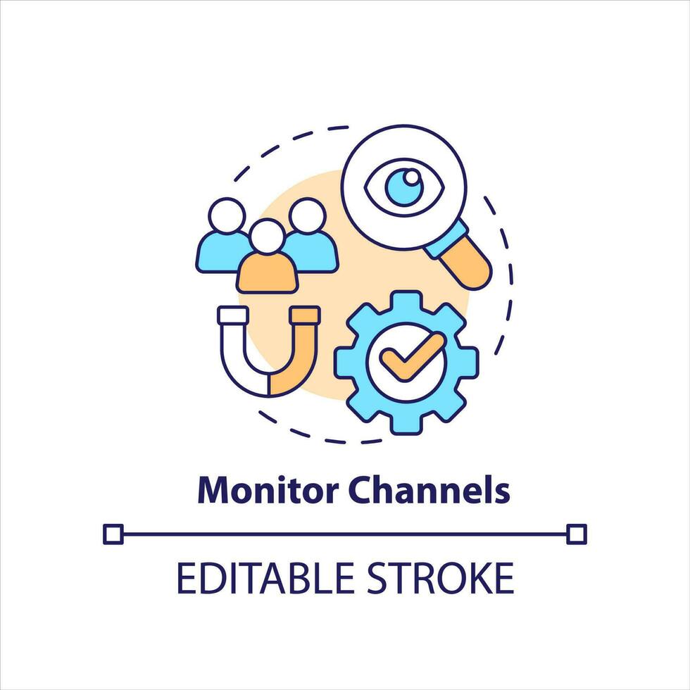 Monitor channels concept icon. Interaction with brand. Social media. Online marketing abstract idea thin line illustration. Isolated outline drawing. Editable stroke vector