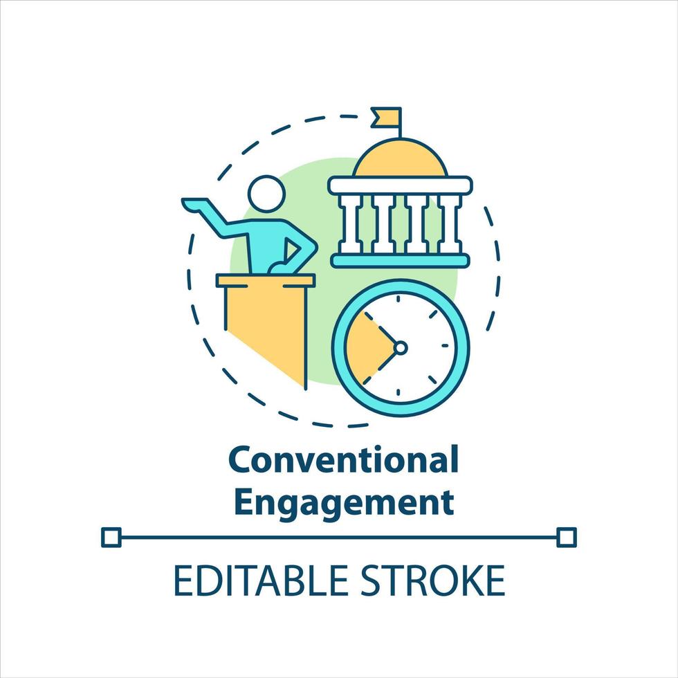 Conventional engagement concept icon. Convincing skill. Public speaker. Leadership abstract idea thin line illustration. Isolated outline drawing. Editable stroke vector