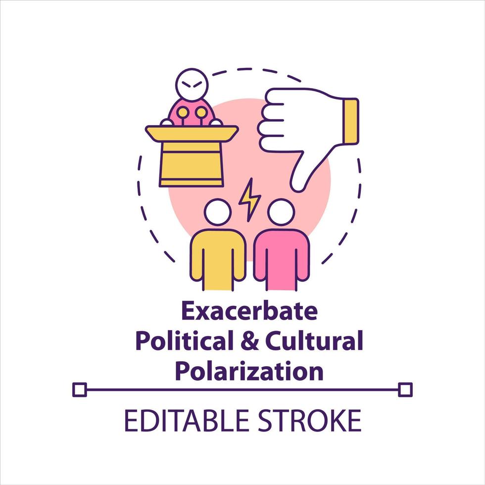 Exacerbate political and cultural polarization concept icon. Public conflict abstract idea thin line illustration. Isolated outline drawing. Editable stroke vector