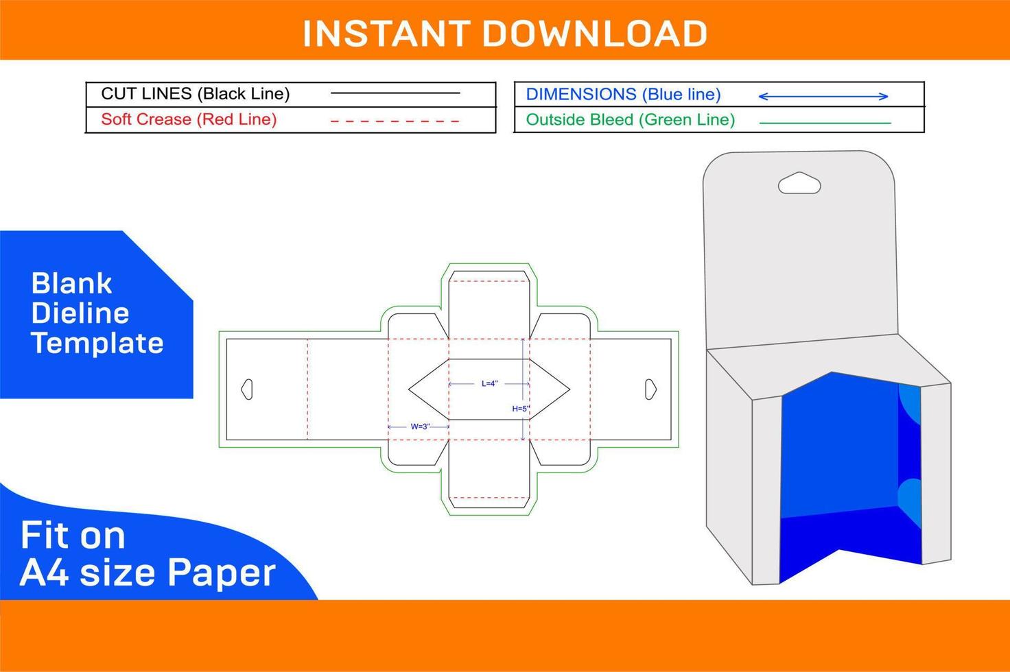 Window straight tuck end box or mobile charger box with hanger dieline template and 3d box Blank dieline template vector