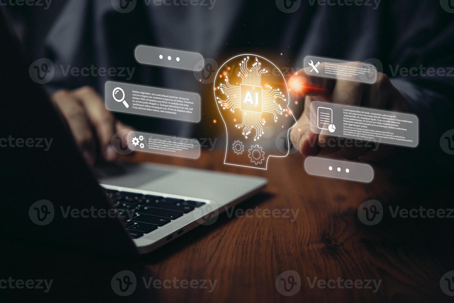 ChatGPT Chat with AI or Artificial Intelligence. Digital chatbot, robot application, OpenAI generate. Futuristic technology. photo