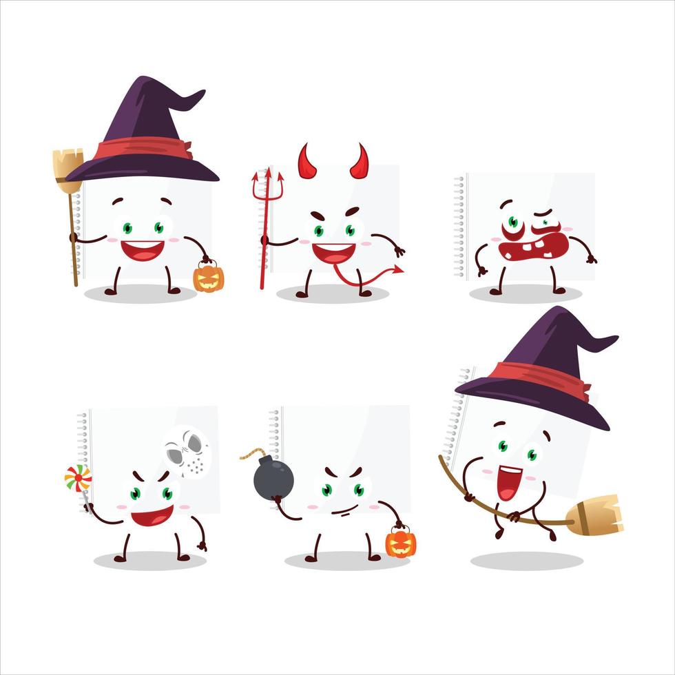 Halloween expression emoticons with cartoon character of drawing book vector