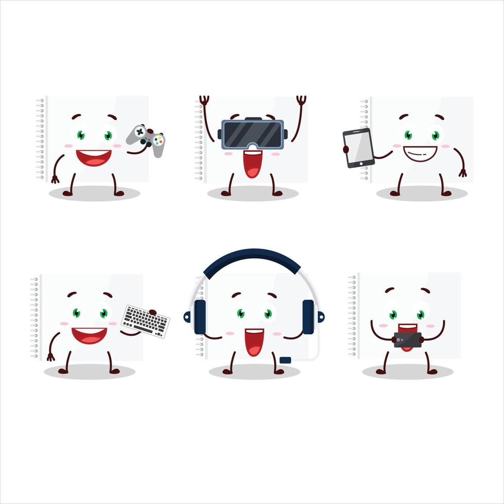 Drawing book cartoon character are playing games with various cute emoticons vector