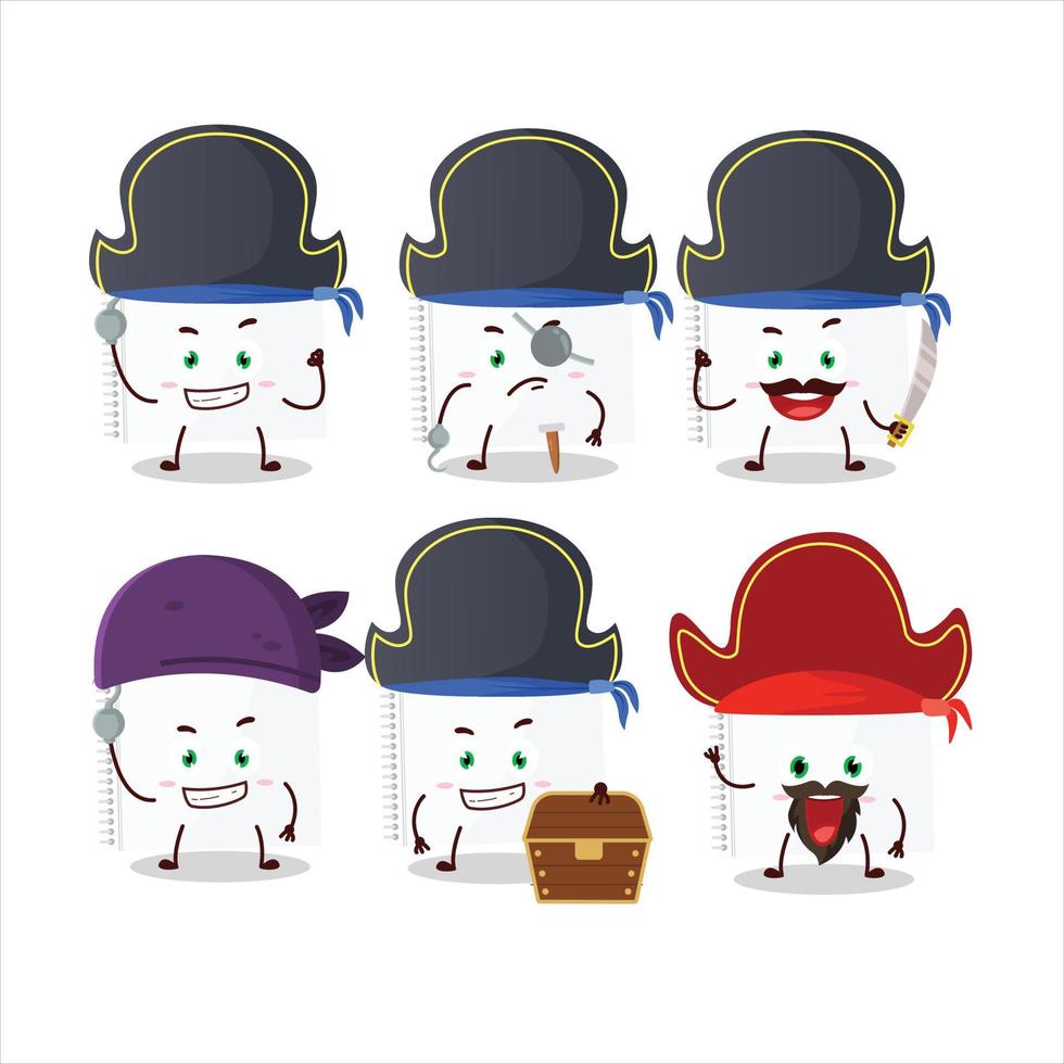 Cartoon character of drawing book with various pirates emoticons vector