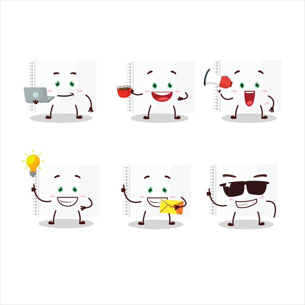 Drawing book cartoon character with various types of business emoticons vector