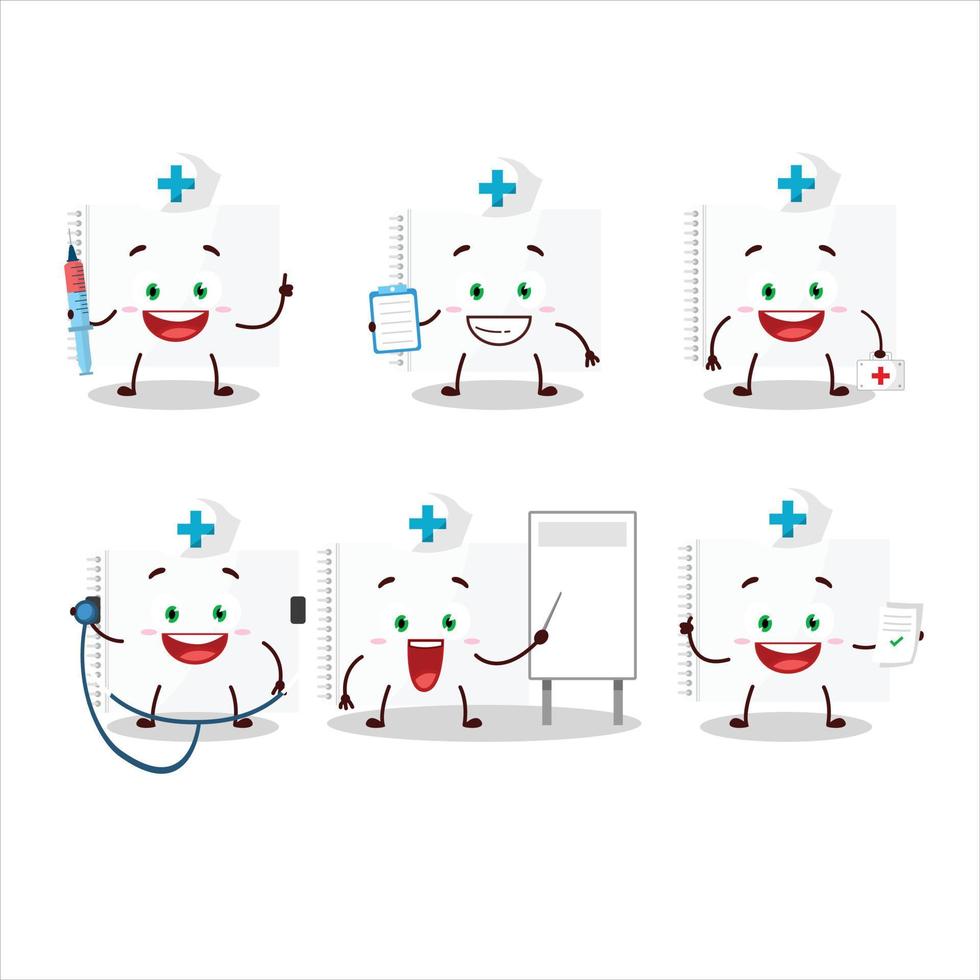 Doctor profession emoticon with drawing book cartoon character vector