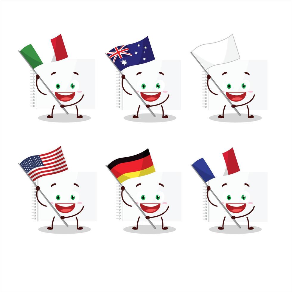 Drawing book cartoon character bring the flags of various countries vector