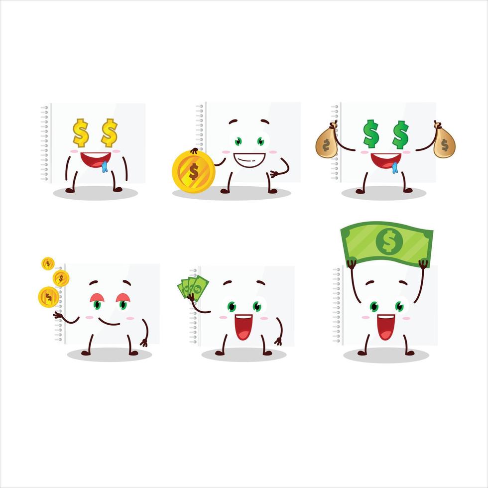 Drawing book cartoon character with cute emoticon bring money vector