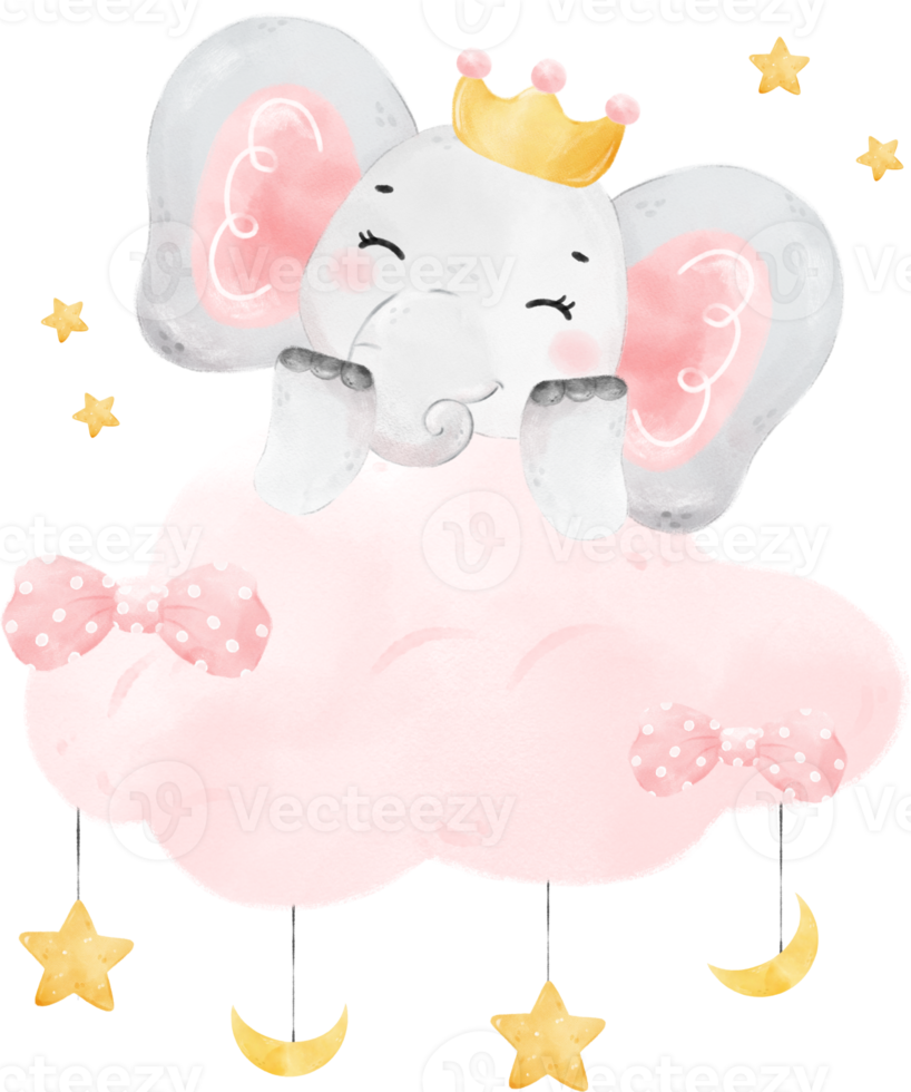 Cute adorable pink baby girl elephant animal watercolor cartoon  illustration png